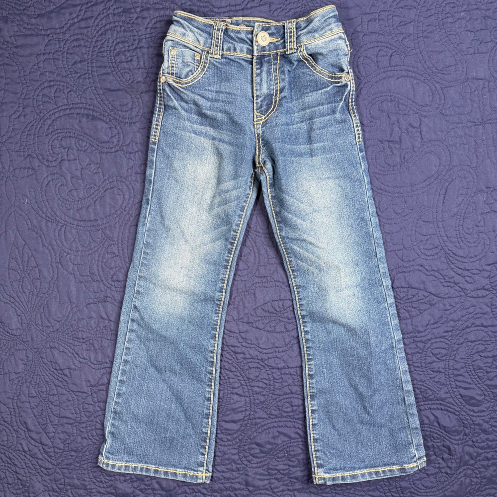 Wired Heart Girls 6 Bootcut Blue Jeans  Rhinestone Cross‎ Thick Stitch Cowgirl